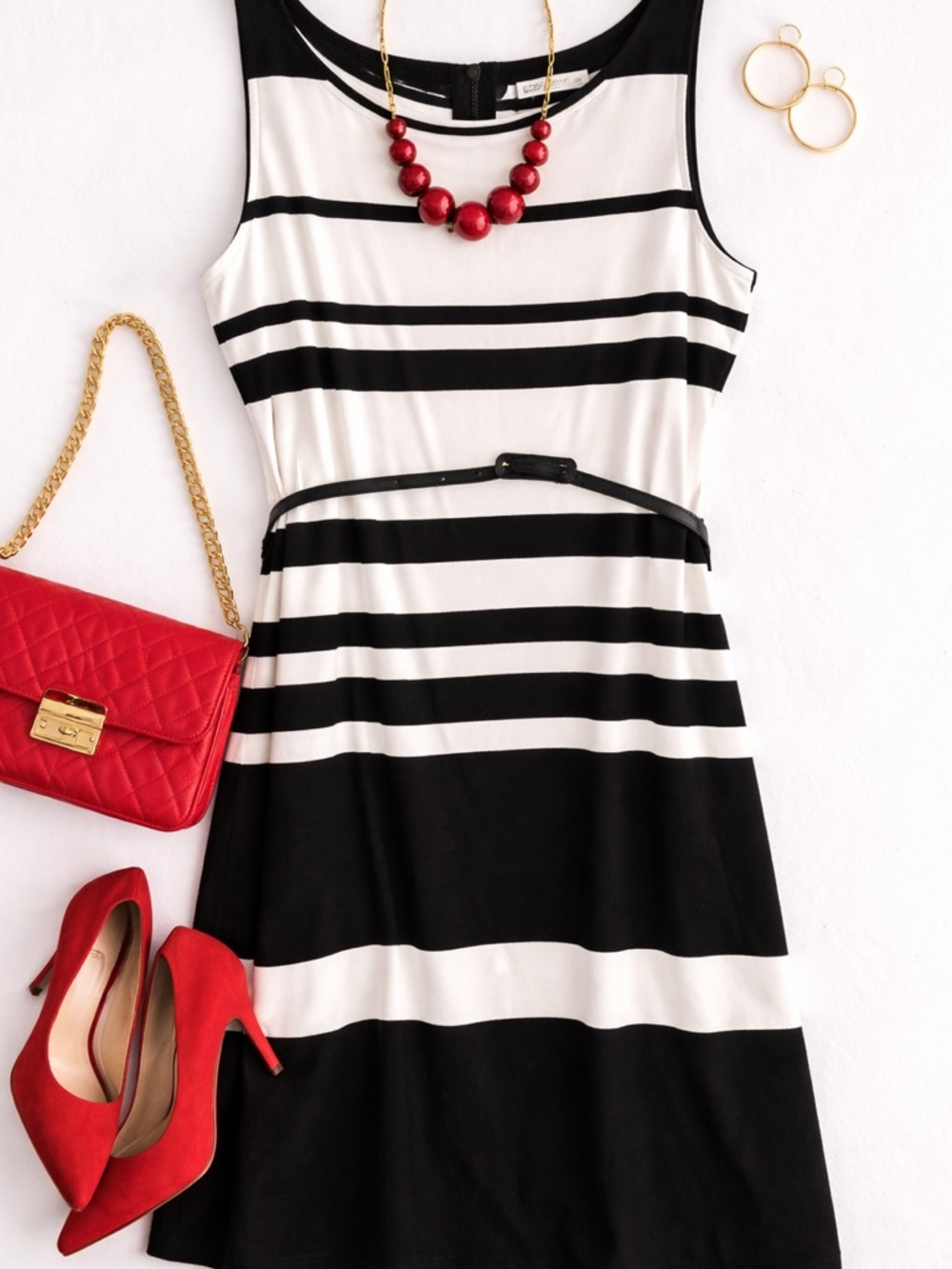 Liz Claiborne Black and White Striped Sleeveless Midi Dress sz 10